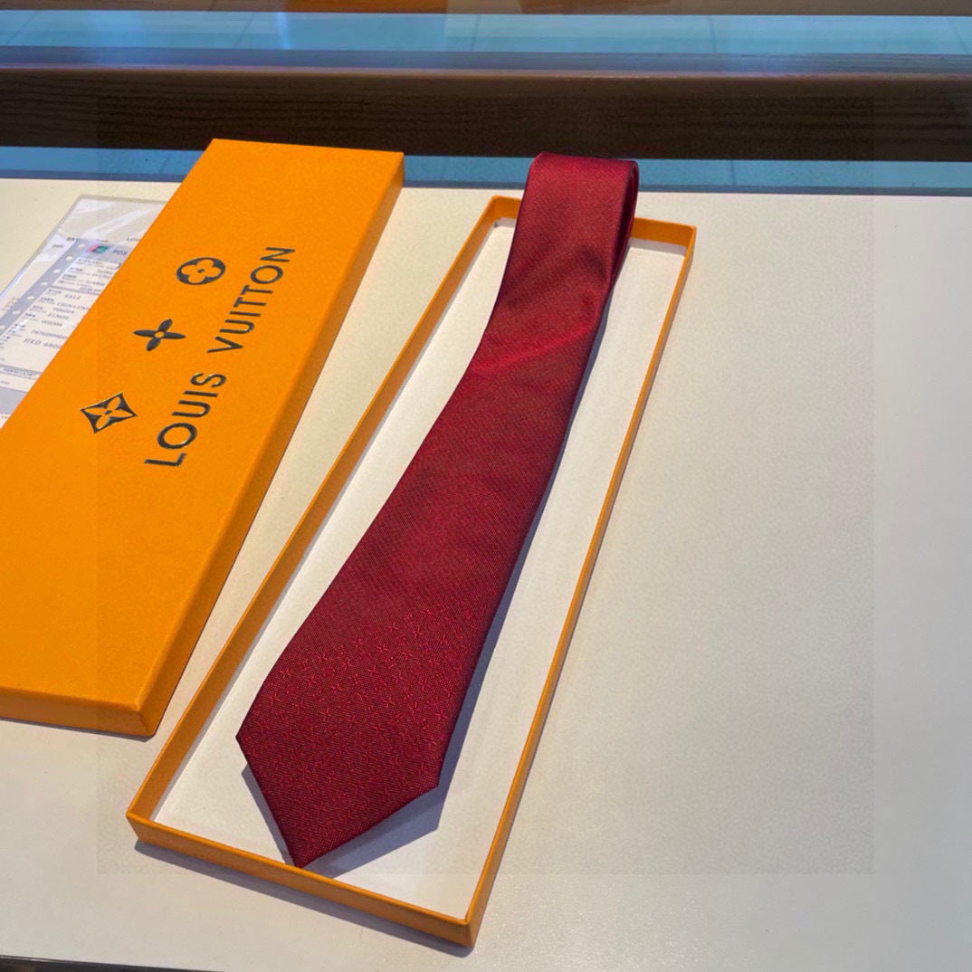 Louis Vuitton Style Men's Textured Solid Silk Tie - Detail Image 4