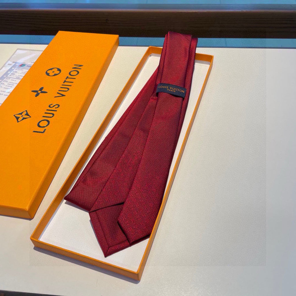 Louis Vuitton Style Men's Textured Solid Silk Tie - Detail Image 5