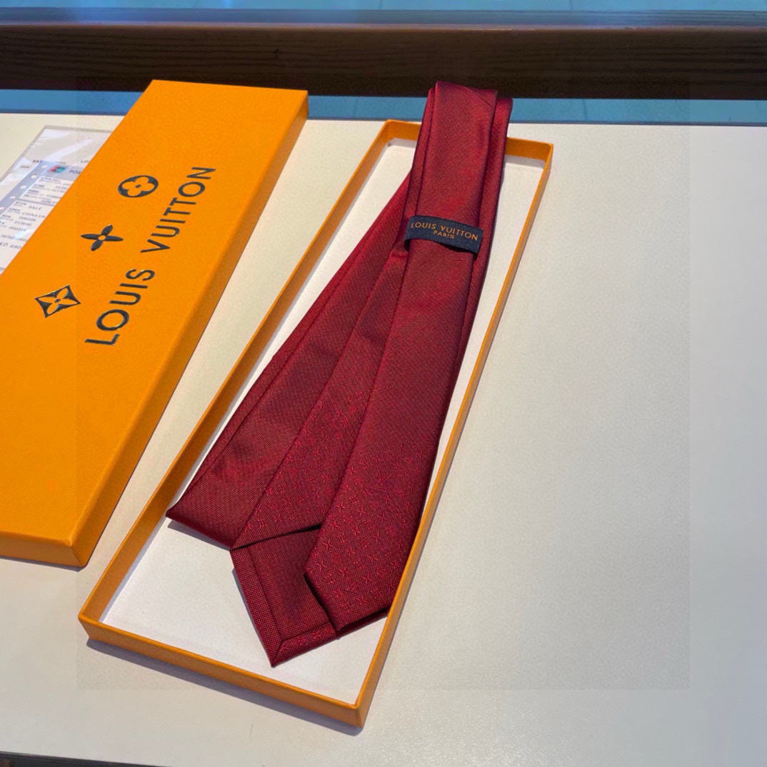 Louis Vuitton Style Men's Textured Solid Silk Tie - Detail Image 5