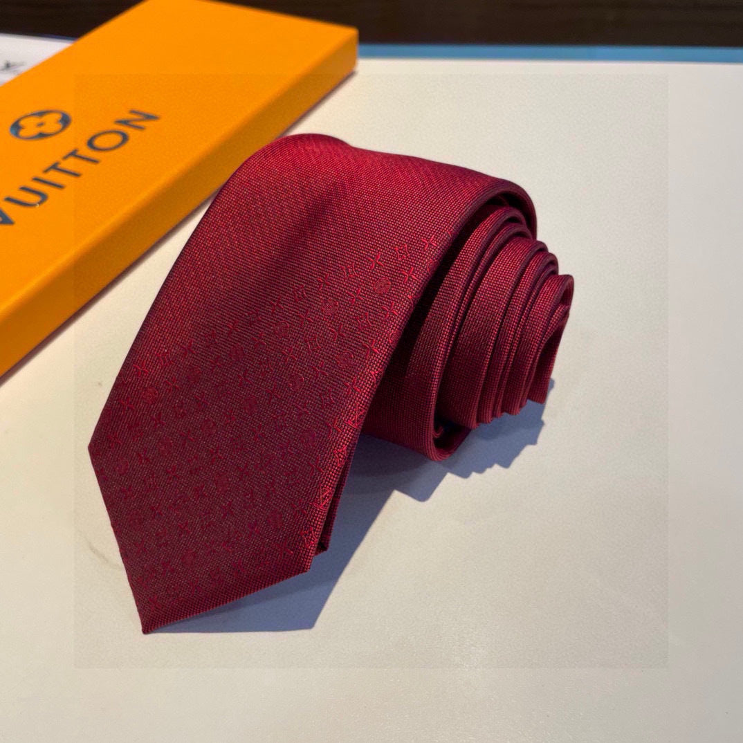 Louis Vuitton Style Men's Textured Solid Silk Tie - Detail Image 7