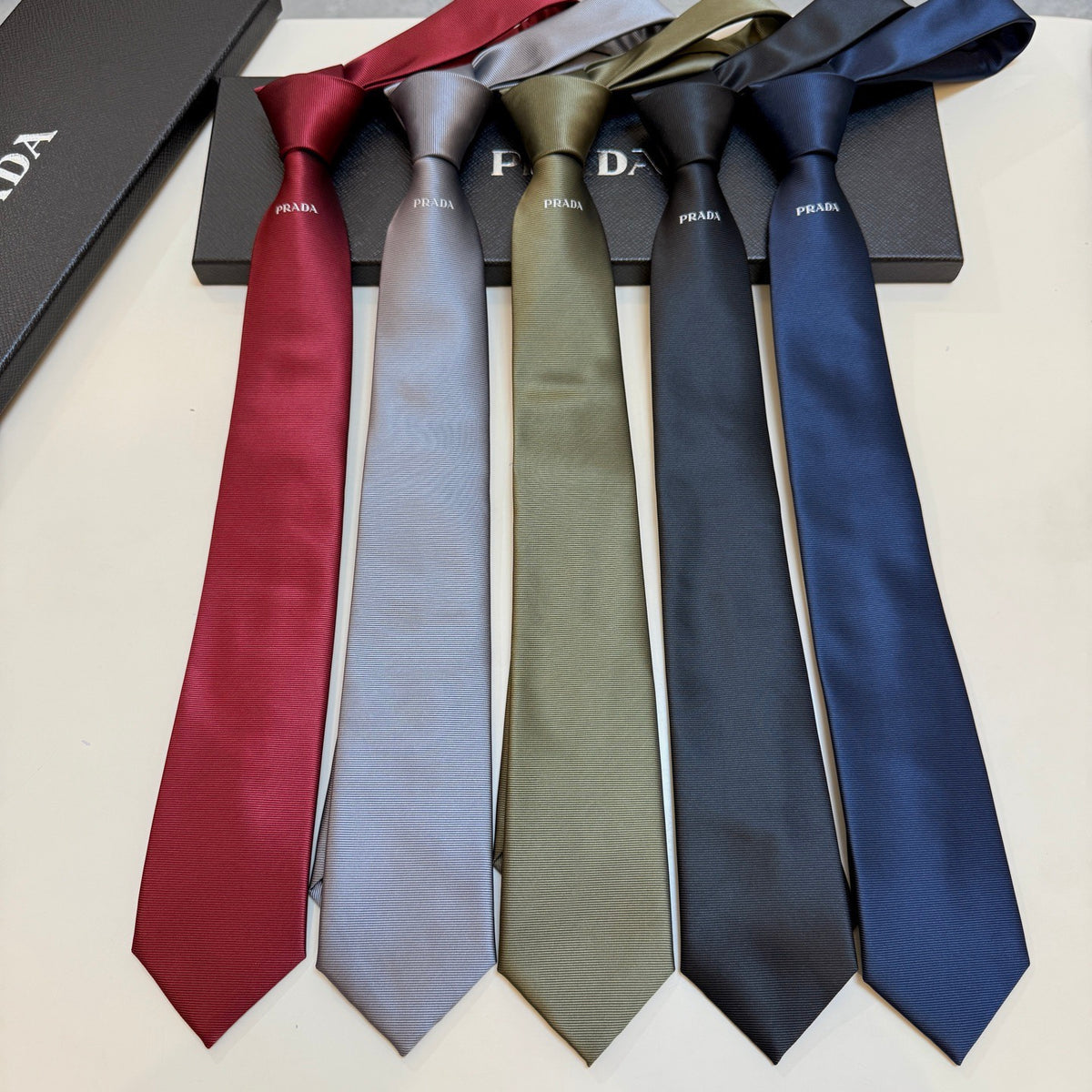 Prada Style Men's Minimal Logo Silk Tie - Main Image