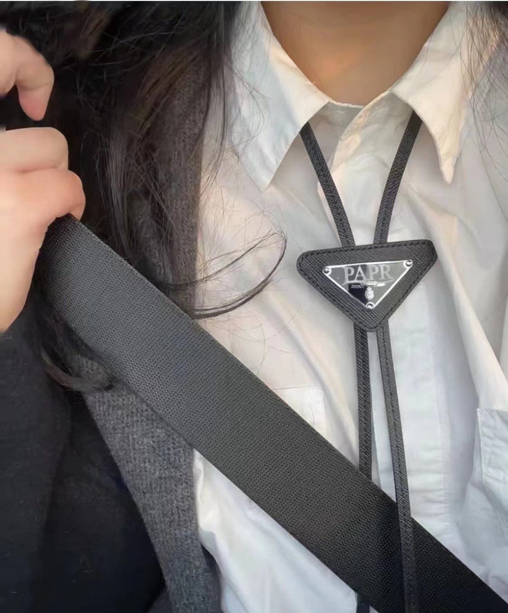 Prada Style Men's Triangle Logo Bolo Tie - Detail Image 6
