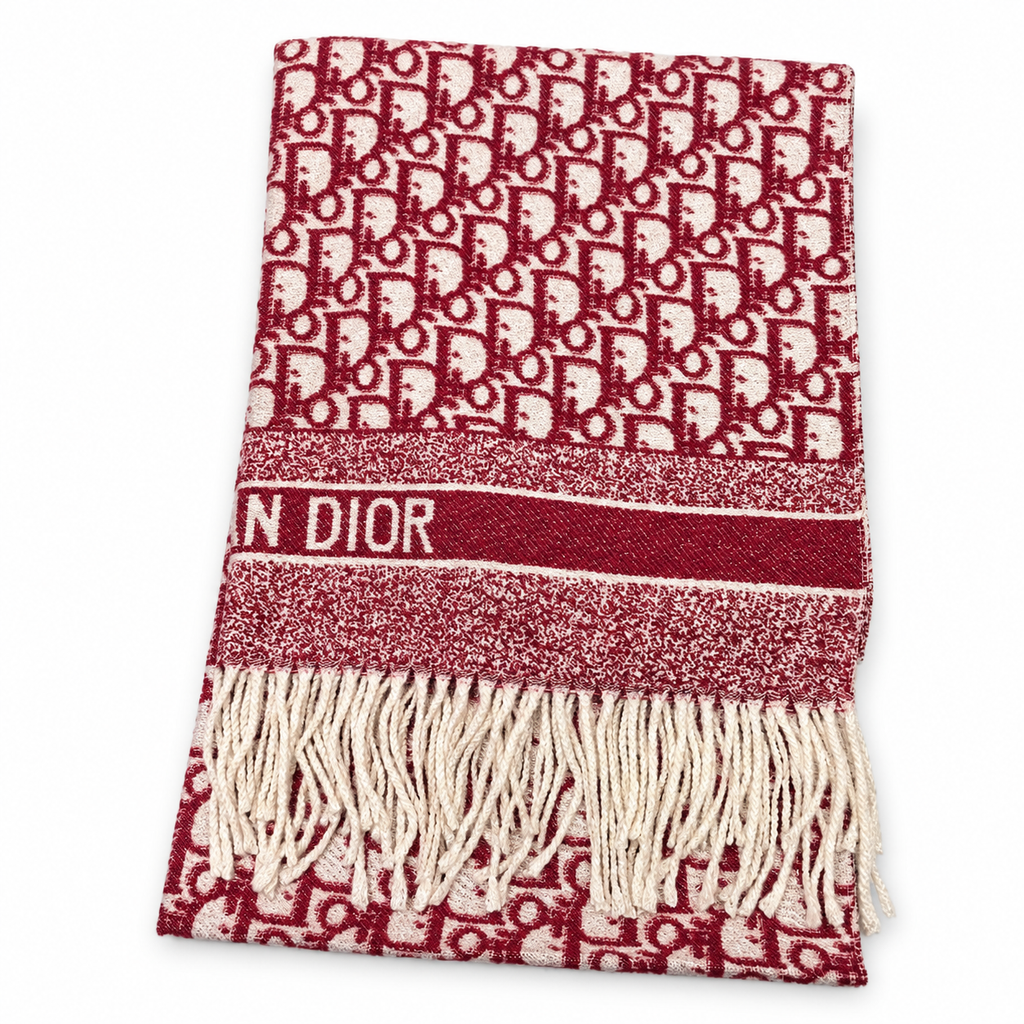 Dior Style Oblique Logo Fringe Scarf
