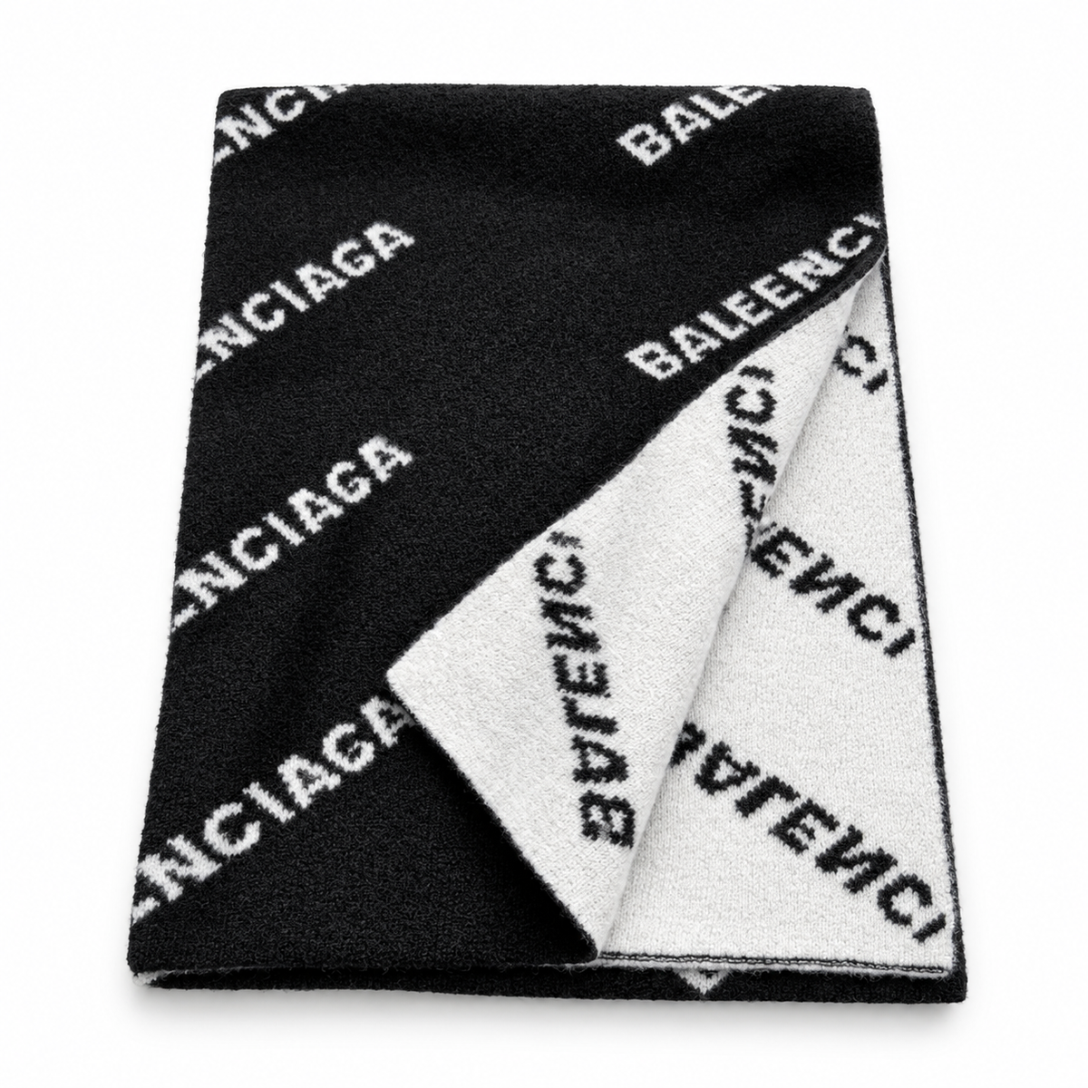Balenciaga Style Reversible Logo Knit Scarf
