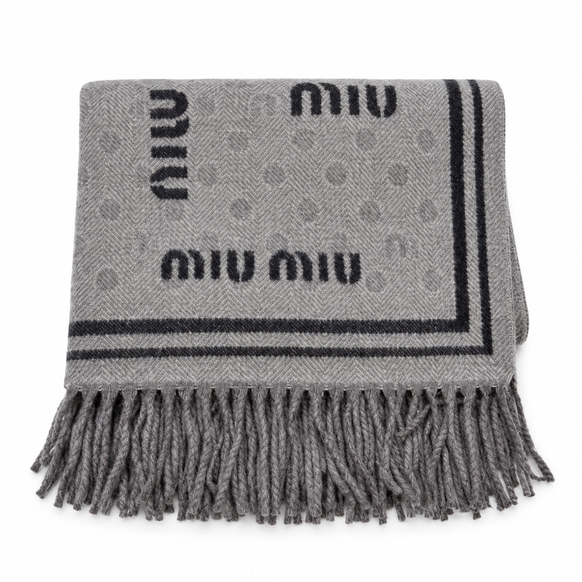 Miu Miu Style All-Over Logo Fringe Scarf