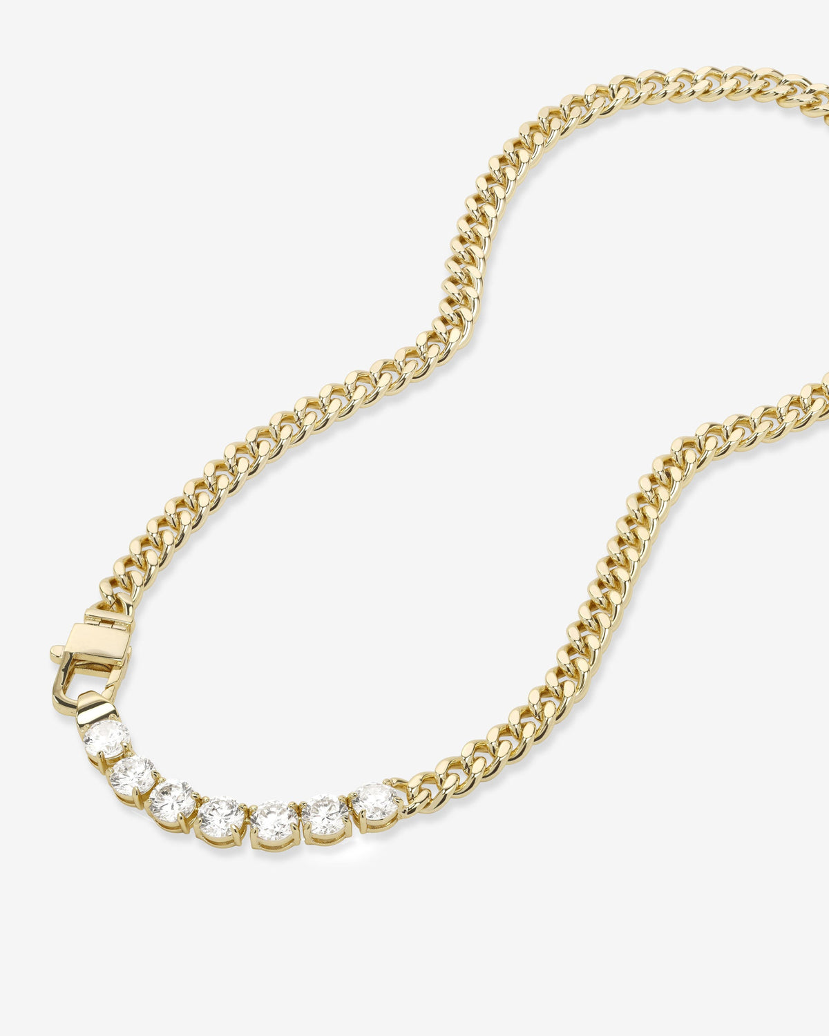 Gold 6.8 mm Cuban link necklace with simulated diamonds – view 5