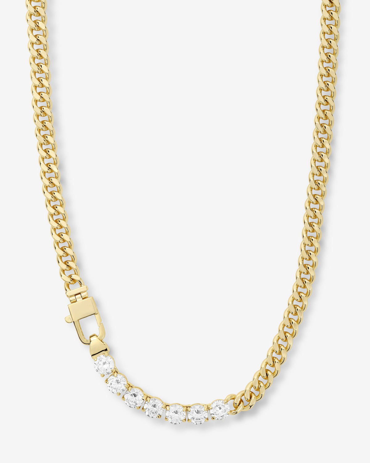 Gold 6.8 mm Cuban link necklace with simulated diamonds