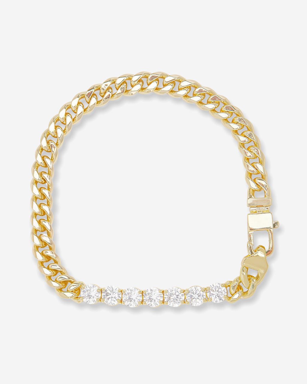 Gold 6.8 mm Cuban link bracelet with simulated diamonds