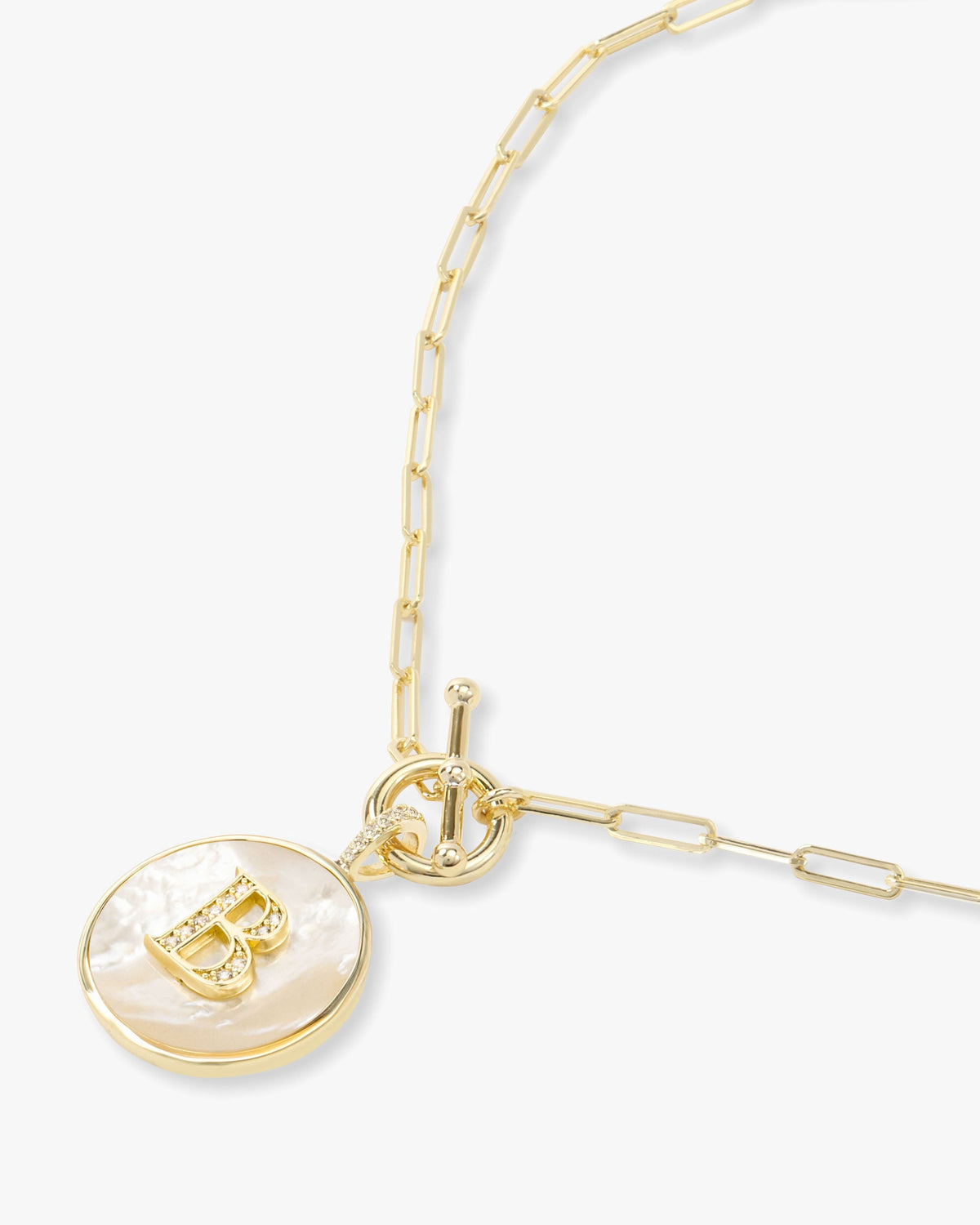 Personalized gold initial medallion necklace with mother of pearl – view 29
