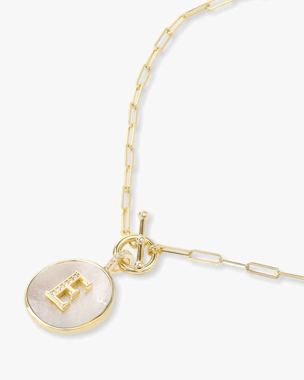Personalized gold initial medallion necklace with mother of pearl – view 32
