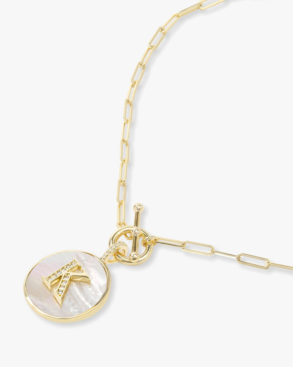 Personalized gold initial medallion necklace with mother of pearl – view 38