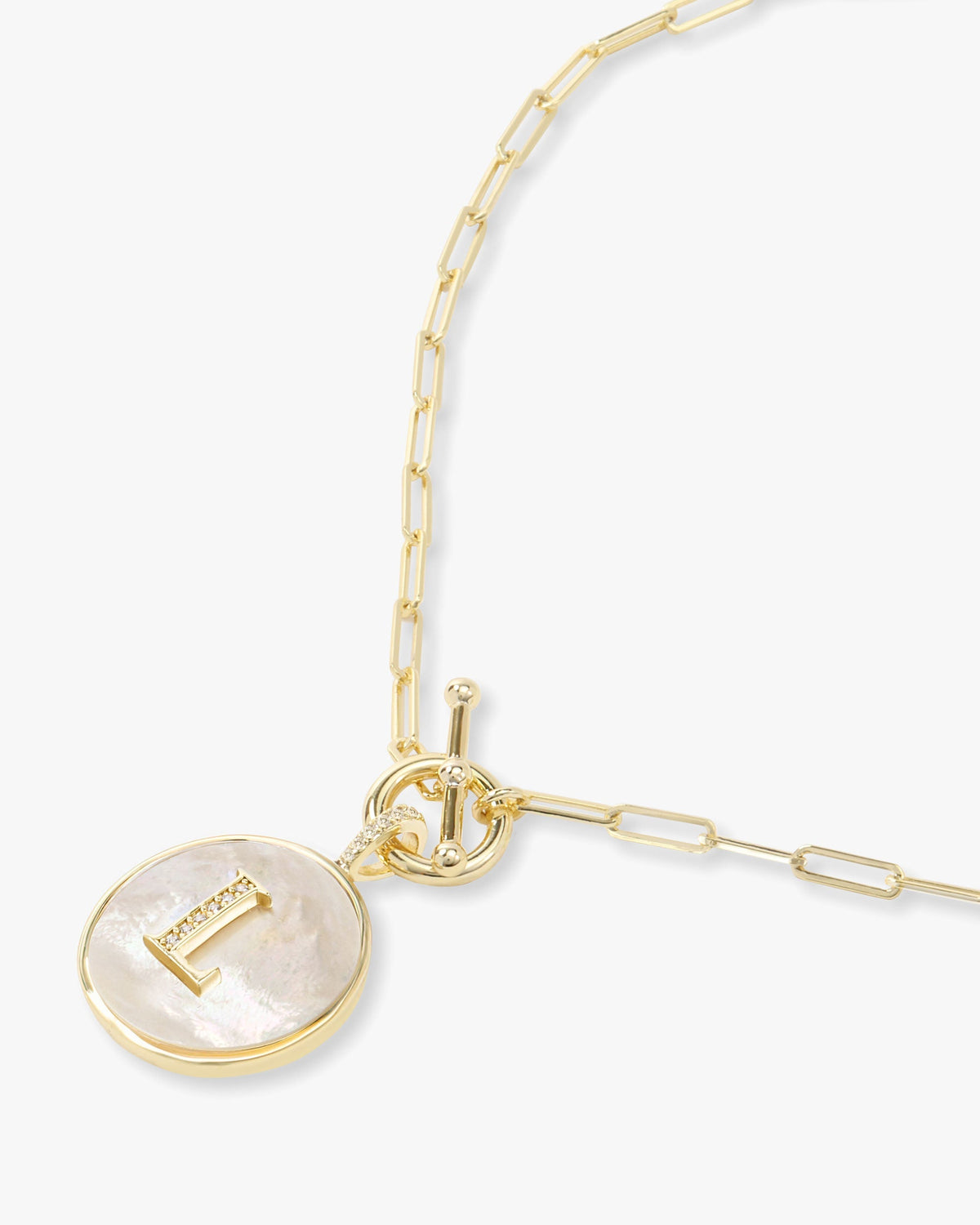 Personalized gold initial medallion necklace with mother of pearl – view 39