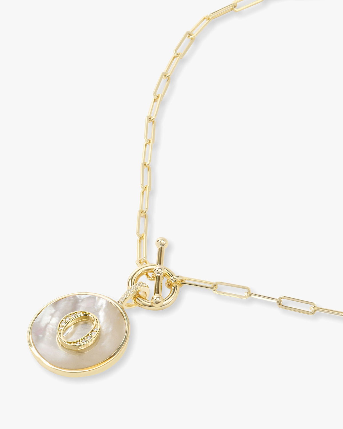 Personalized gold initial medallion necklace with mother of pearl – view 42