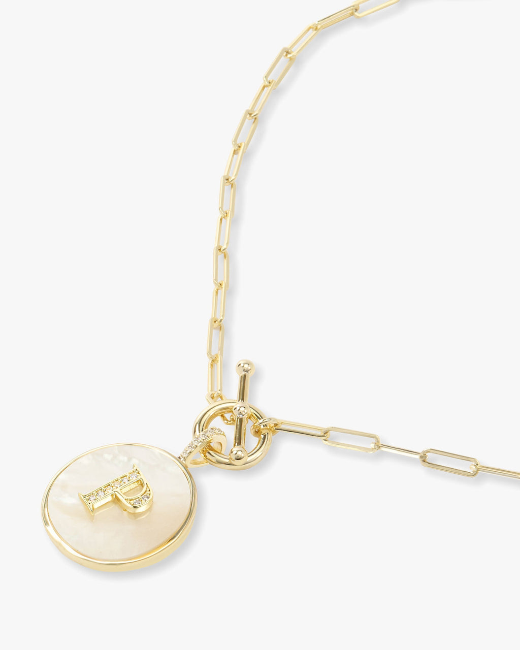Personalized gold initial medallion necklace with mother of pearl – view 43