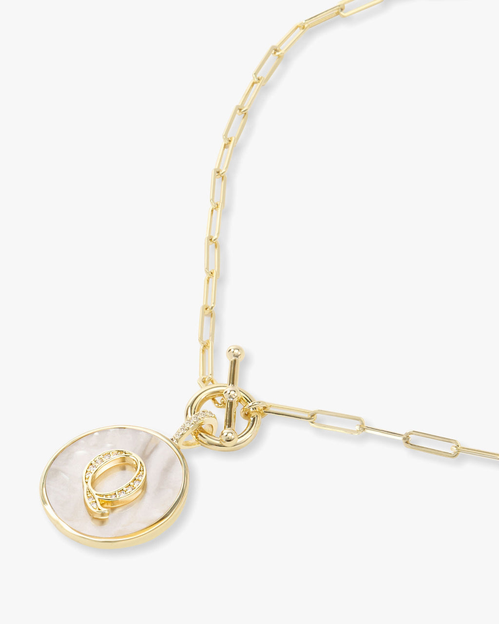 Personalized gold initial medallion necklace with mother of pearl – view 44