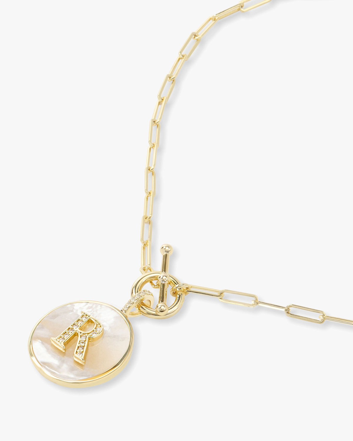 Personalized gold initial medallion necklace with mother of pearl – view 45
