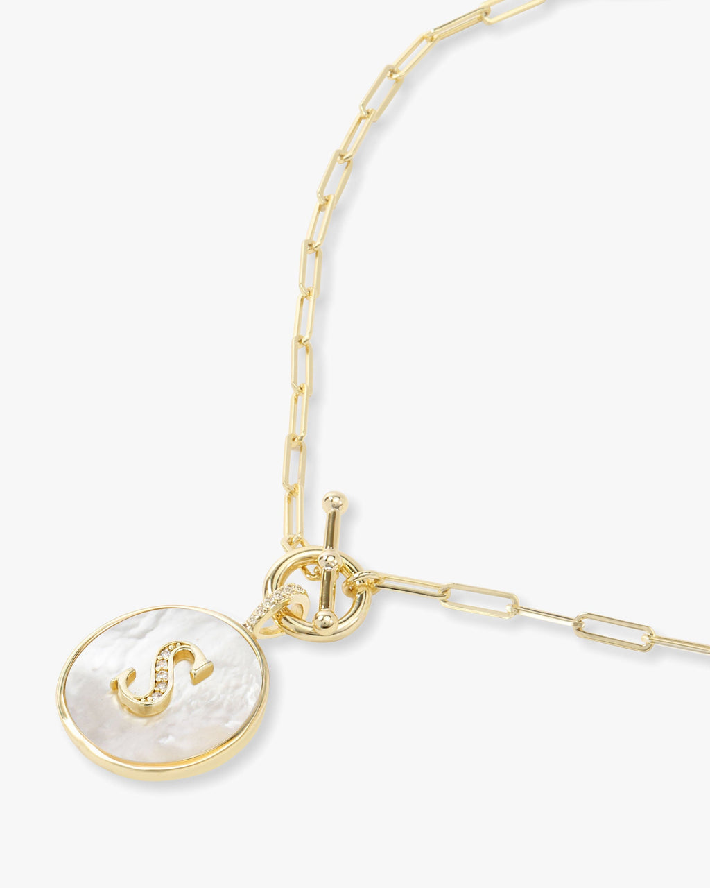 Personalized gold initial medallion necklace with mother of pearl – view 46