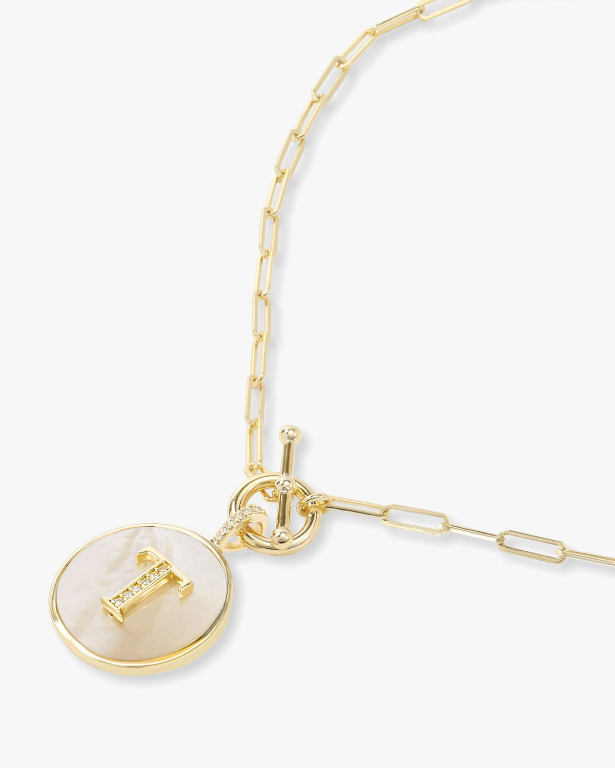 Personalized gold initial medallion necklace with mother of pearl – view 47