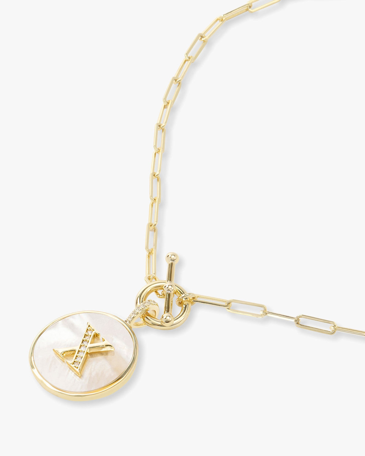 Personalized gold initial medallion necklace with mother of pearl – view 51