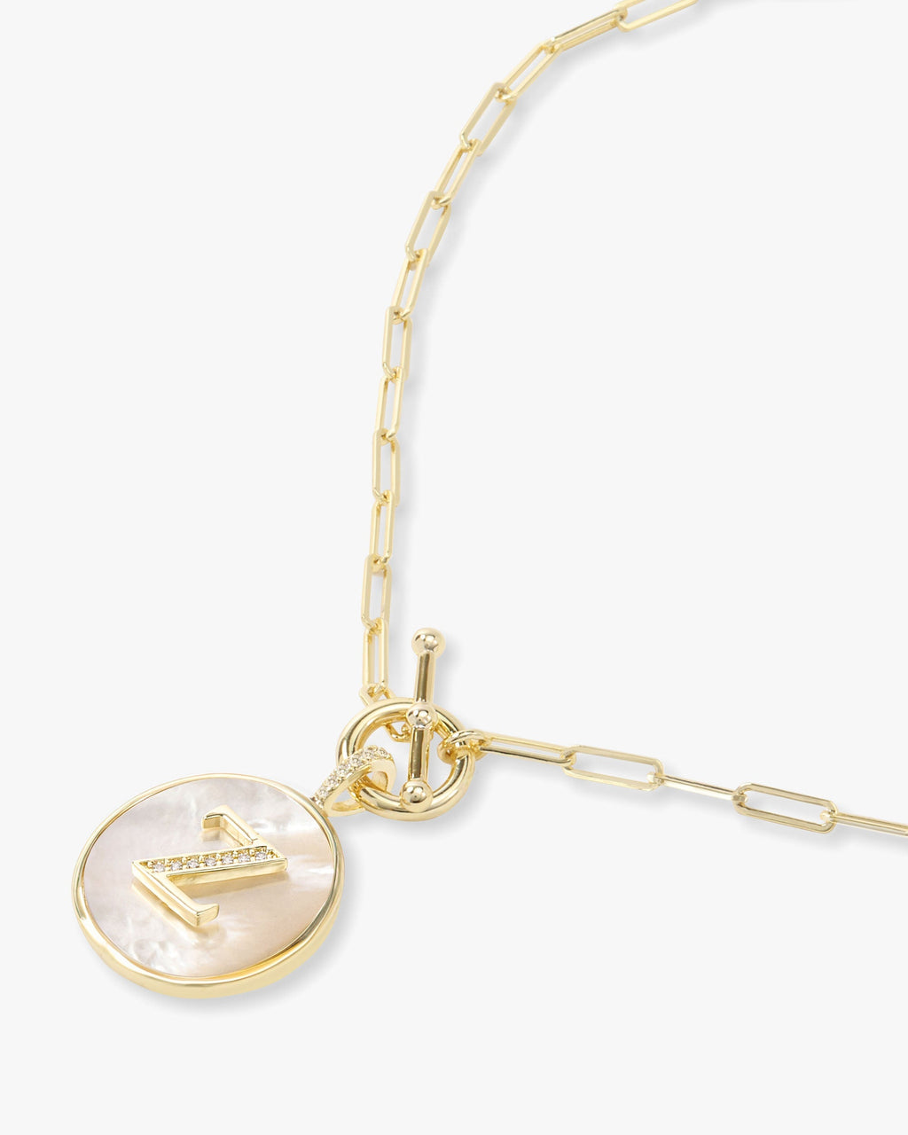 Personalized gold initial medallion necklace with mother of pearl – view 53