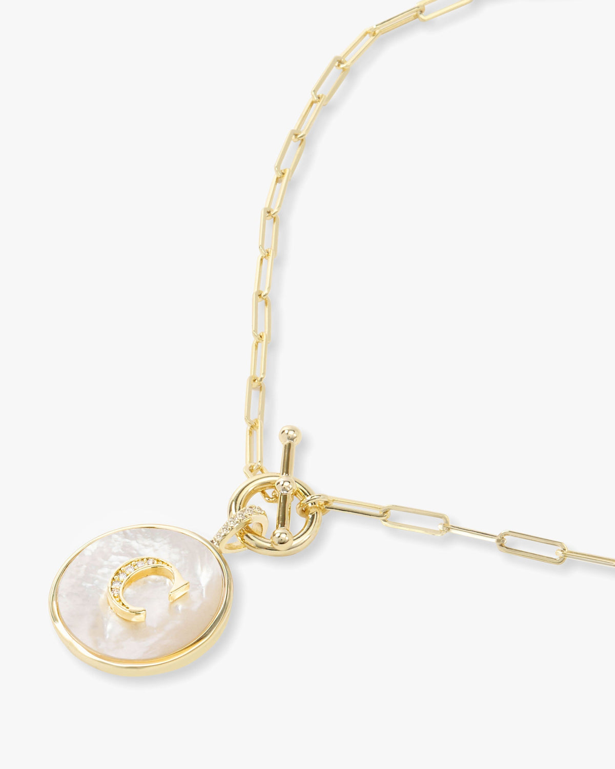 Personalized gold initial medallion necklace with mother of pearl – view 30