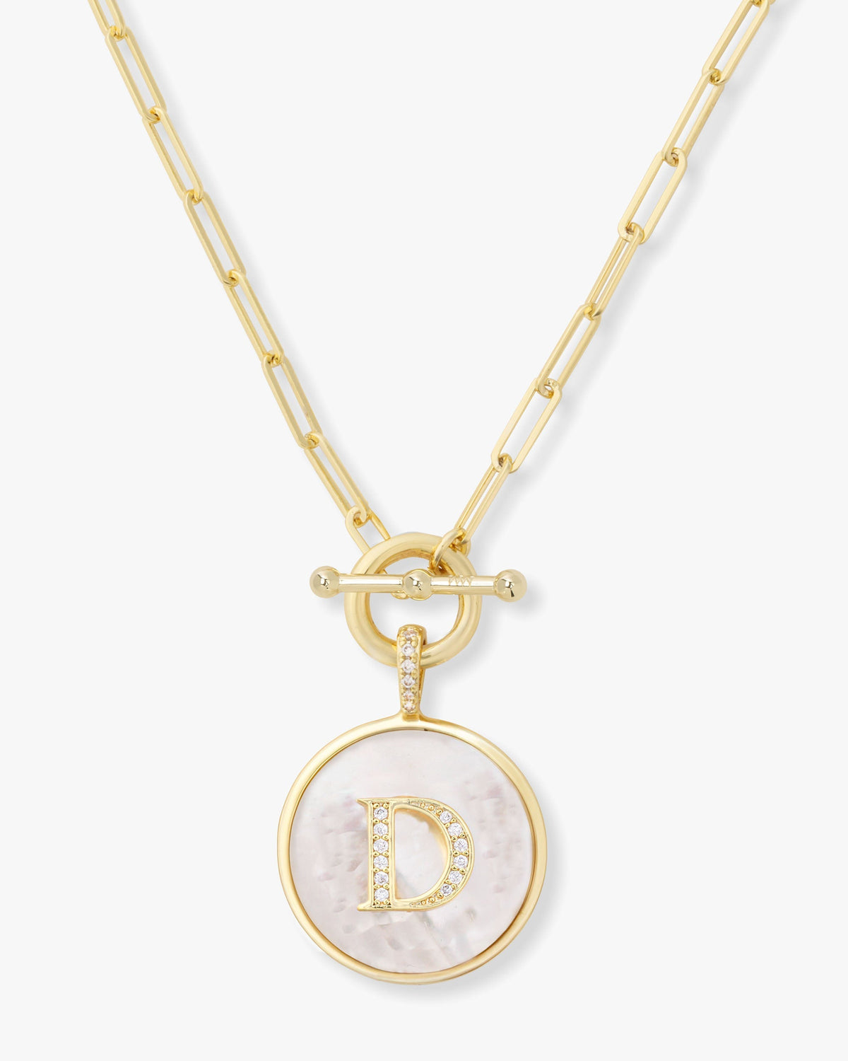 Personalized gold initial medallion necklace with mother of pearl – view 4