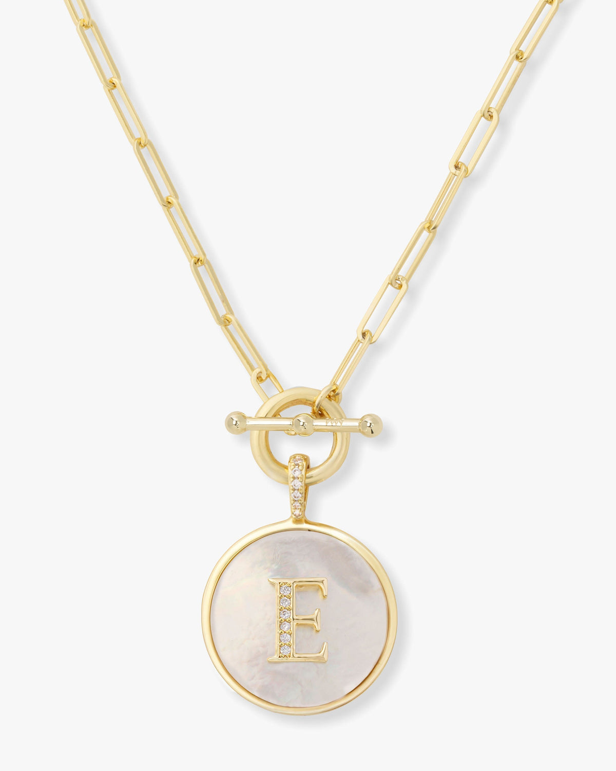 Personalized gold initial medallion necklace with mother of pearl – view 5