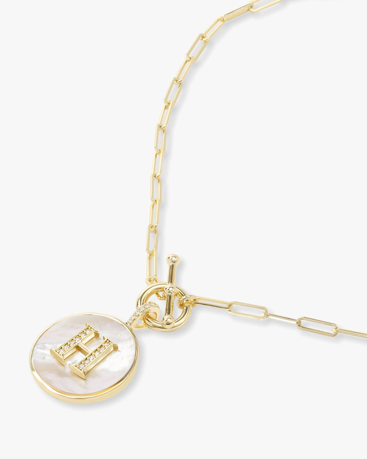 Personalized gold initial medallion necklace with mother of pearl – view 35