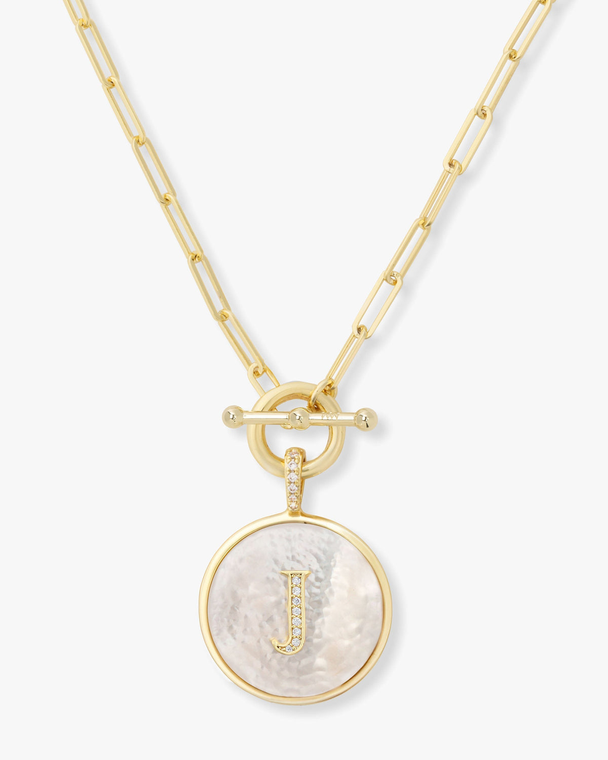 Personalized gold initial medallion necklace with mother of pearl – view 10