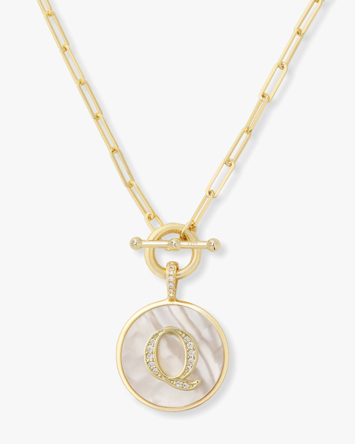 Personalized gold initial medallion necklace with mother of pearl – view 17