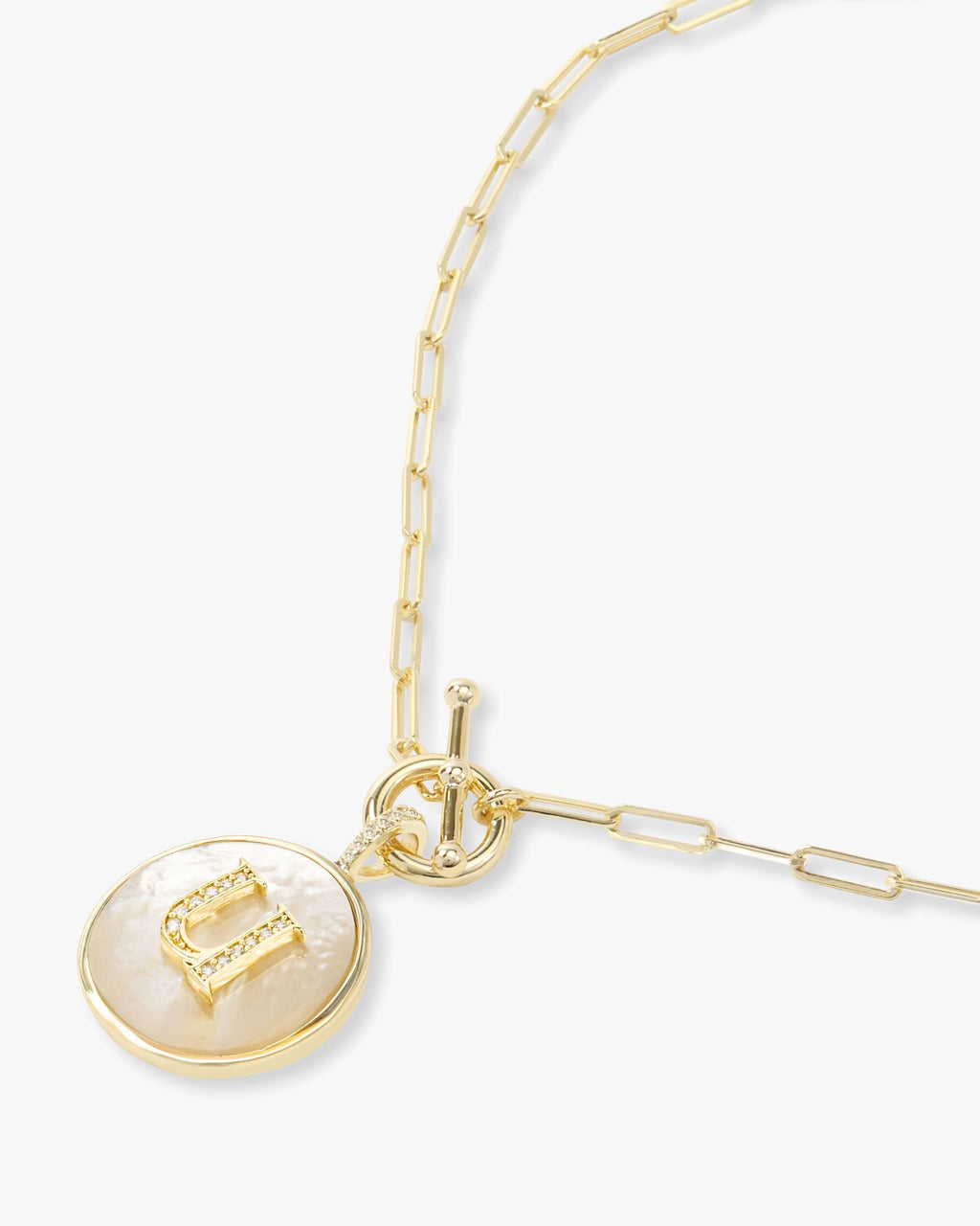 Personalized gold initial medallion necklace with mother of pearl – view 48