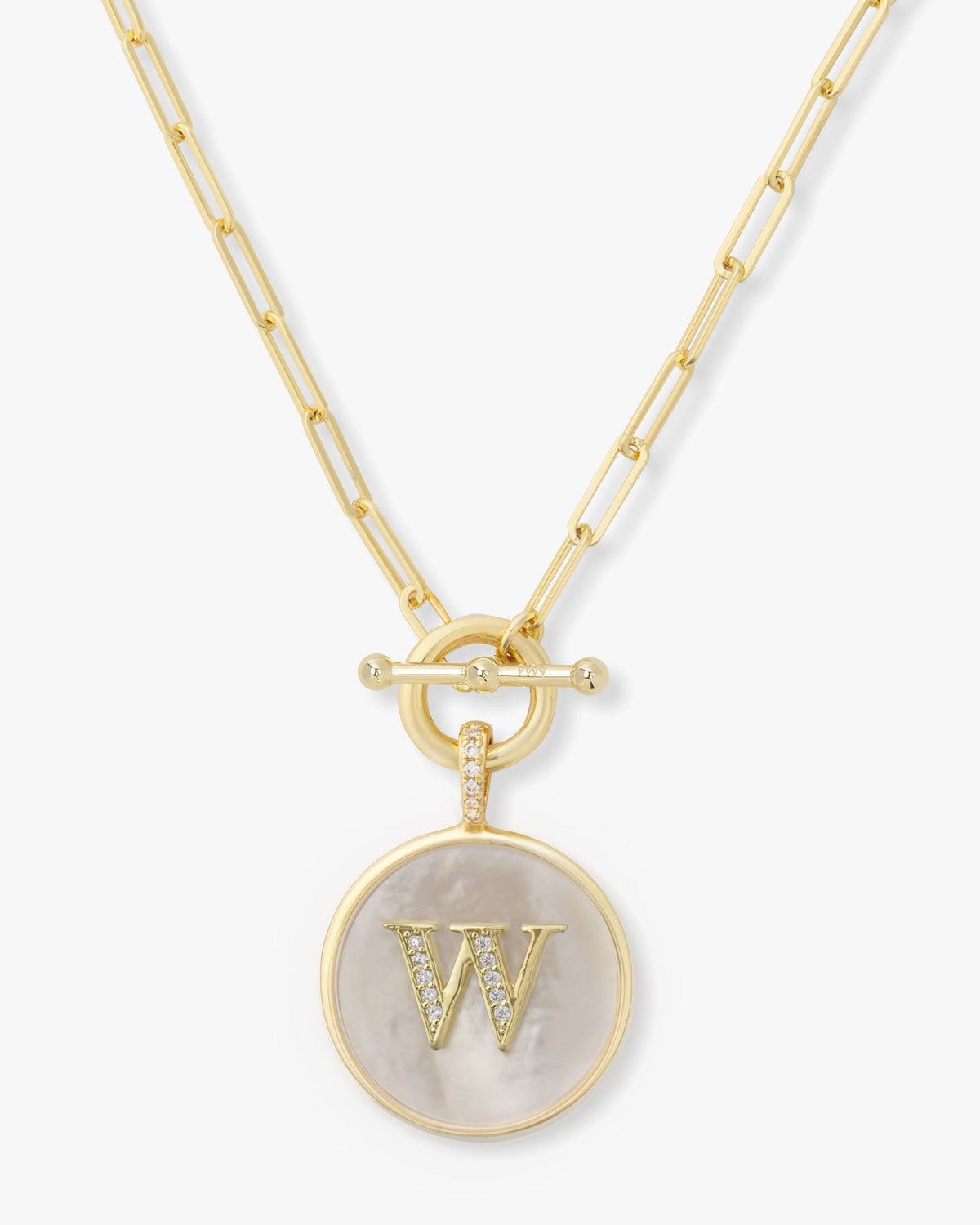 Personalized gold initial medallion necklace with mother of pearl – view 23