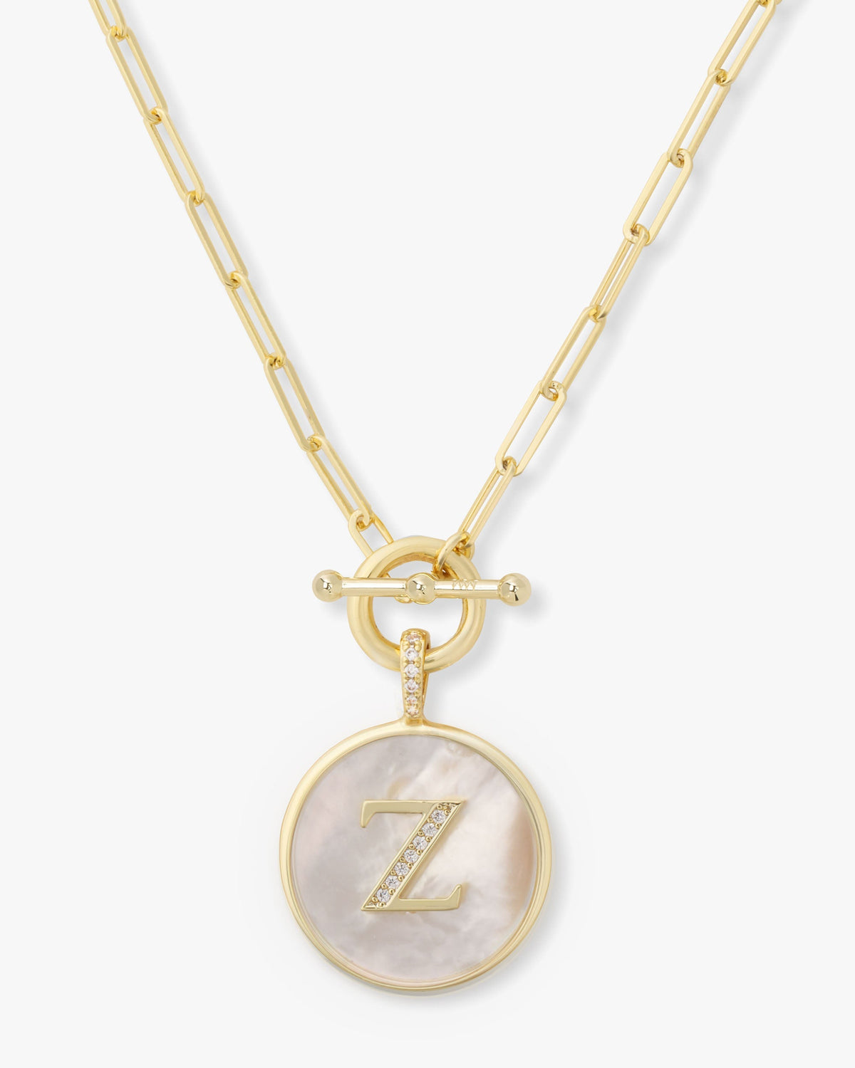 Personalized gold initial medallion necklace with mother of pearl – view 26