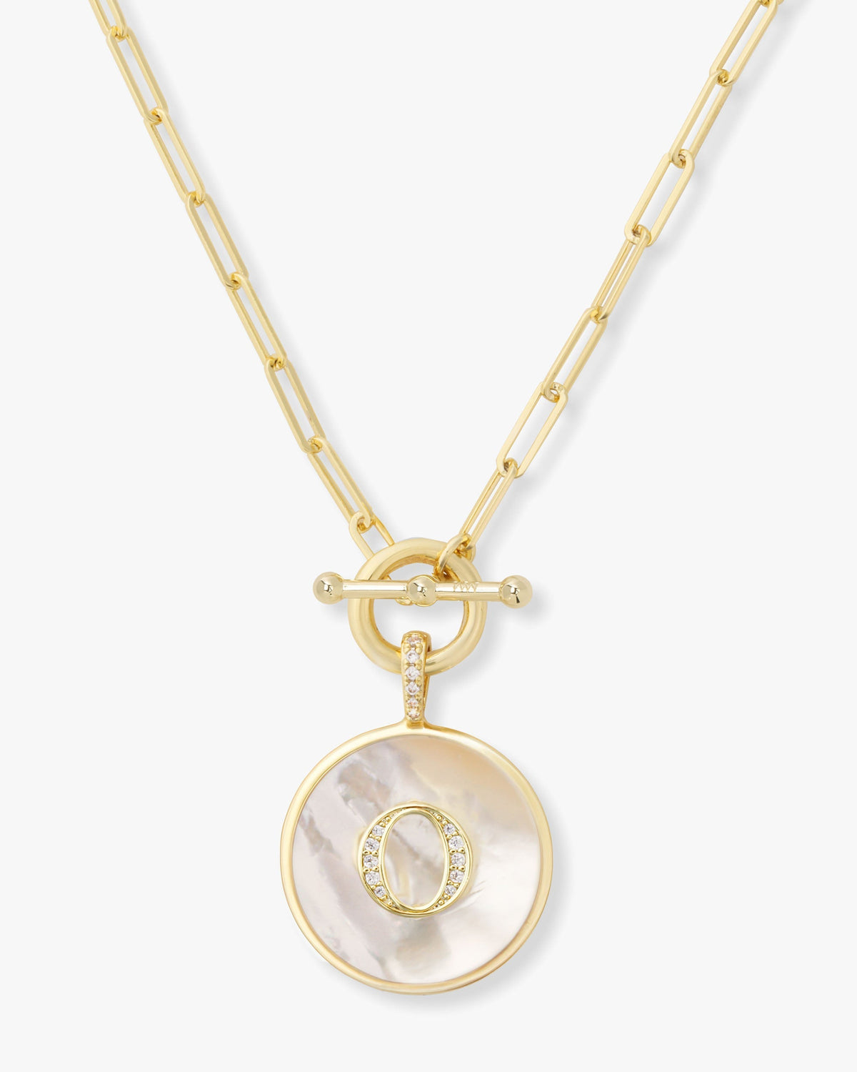 Personalized gold initial medallion necklace with mother of pearl – view 15