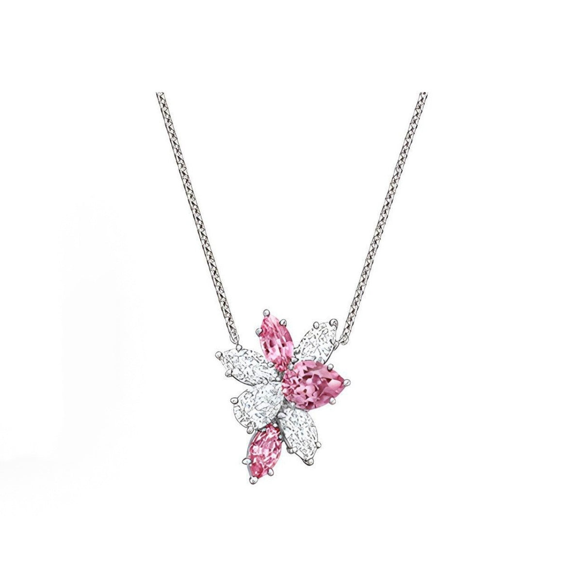 Harry Winston Style Pear-Cut Floral Cubic Zirconia Necklace detail view 4