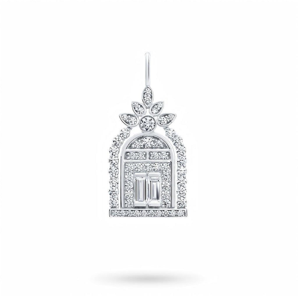 Harry Winston Style Gate of Fortune Cubic Zirconia White-Gold-Plated Necklace - Clear Pavé