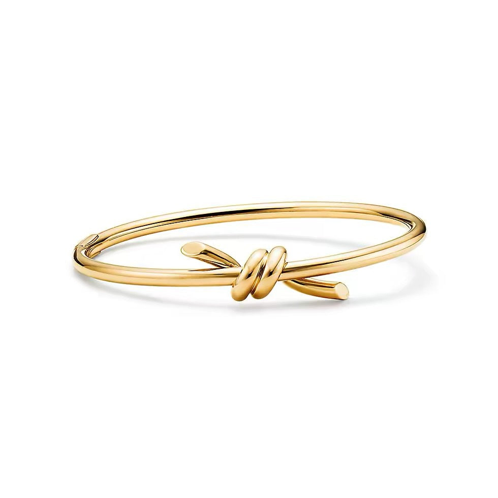 Tiffany Style Knot Cubic Zirconia 18K Gold-Plated Bangle detail view 5