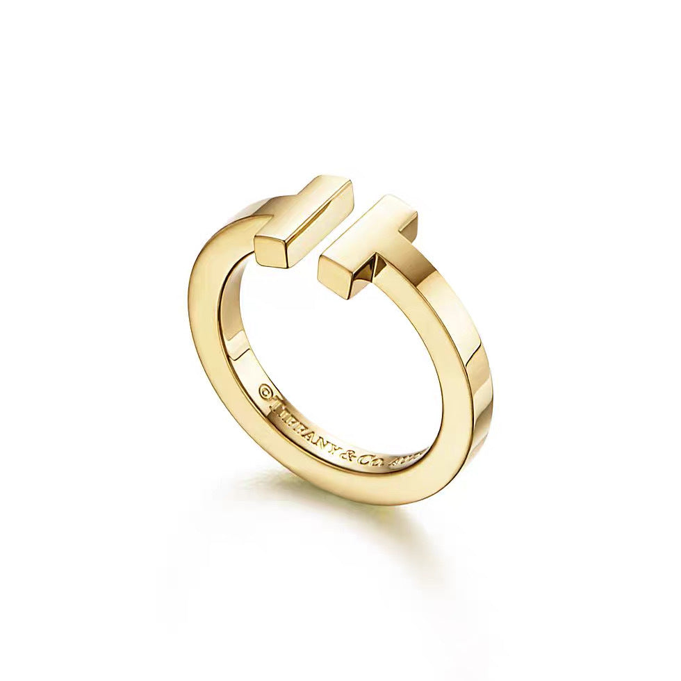 Tiffany Style T Motif Cubic Zirconia 18K Gold-Plated Ring detail view 1