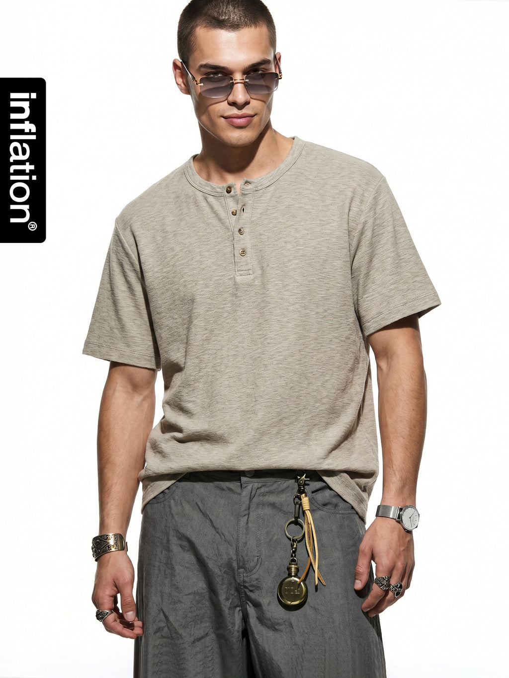 INFLATION Old Money Henley Short-Sleeve T-Shirt – Relaxed Loose Fit