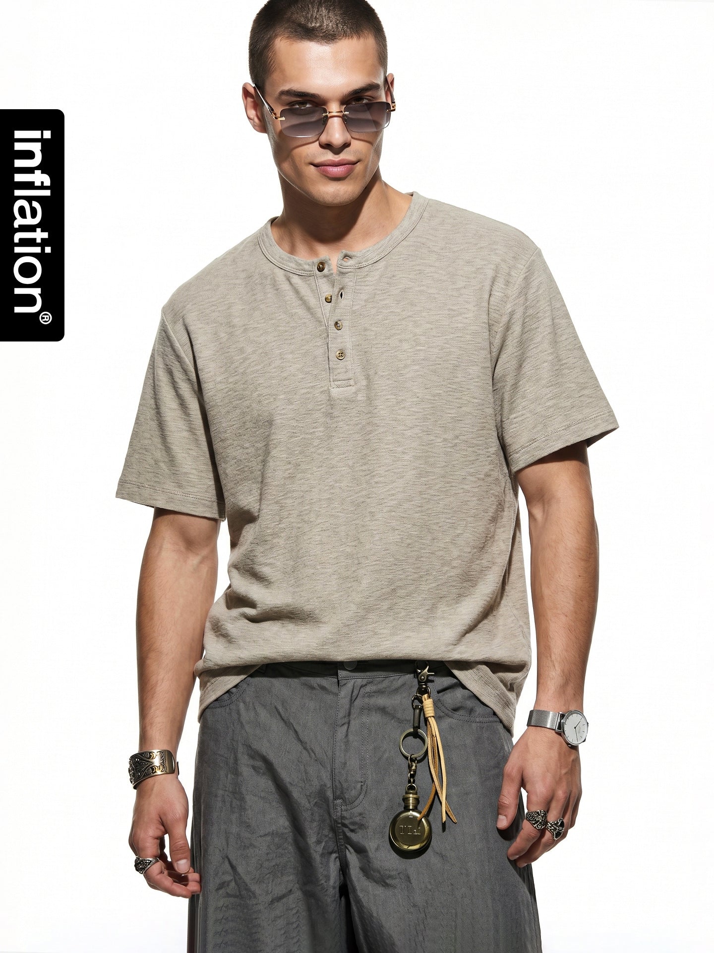 INFLATION Old Money Henley Short-Sleeve T-Shirt – Relaxed Loose Fit