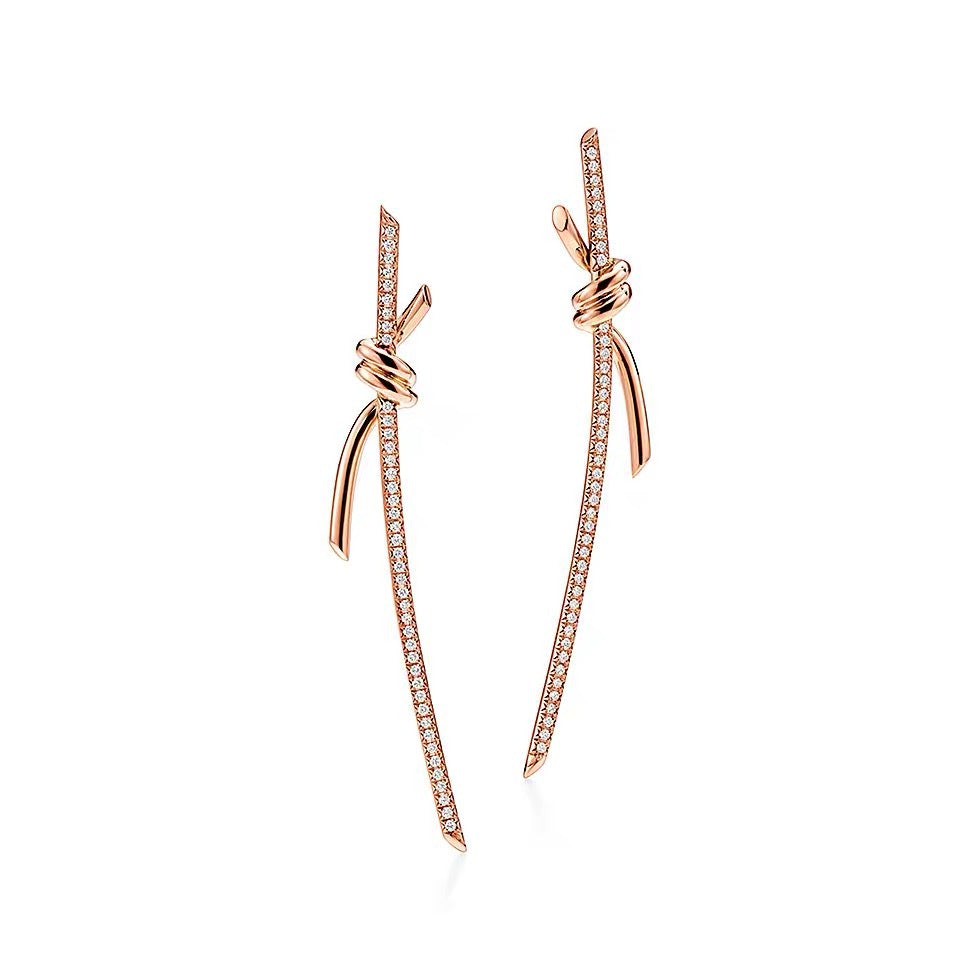Tiffany Style Knot Cubic Zirconia 18K Gold-Plated Earrings detail view 5