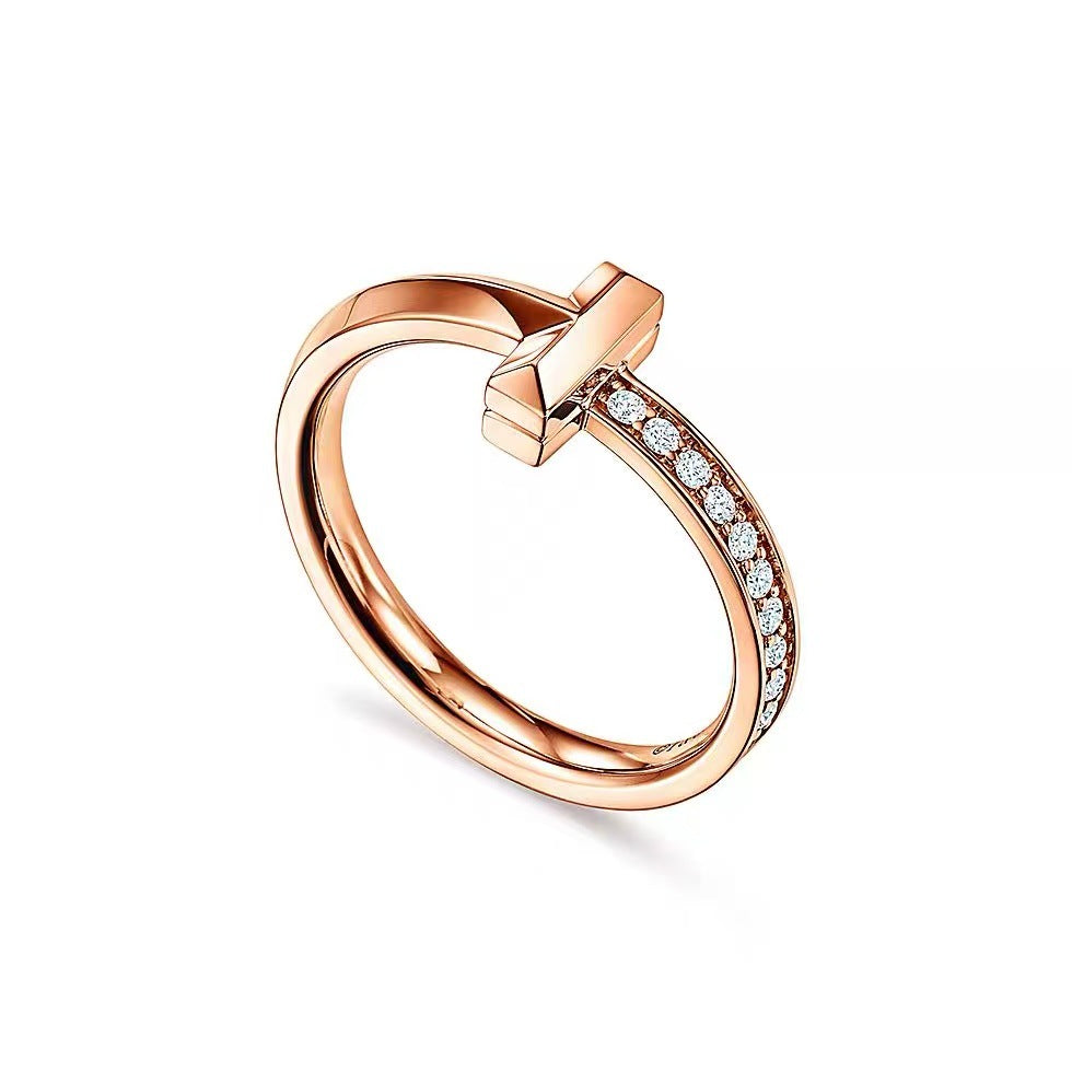 Tiffany Style Knot Cubic Zirconia 18K Gold-Plated Ring - Single-Row Pavé Rose Gold Tone