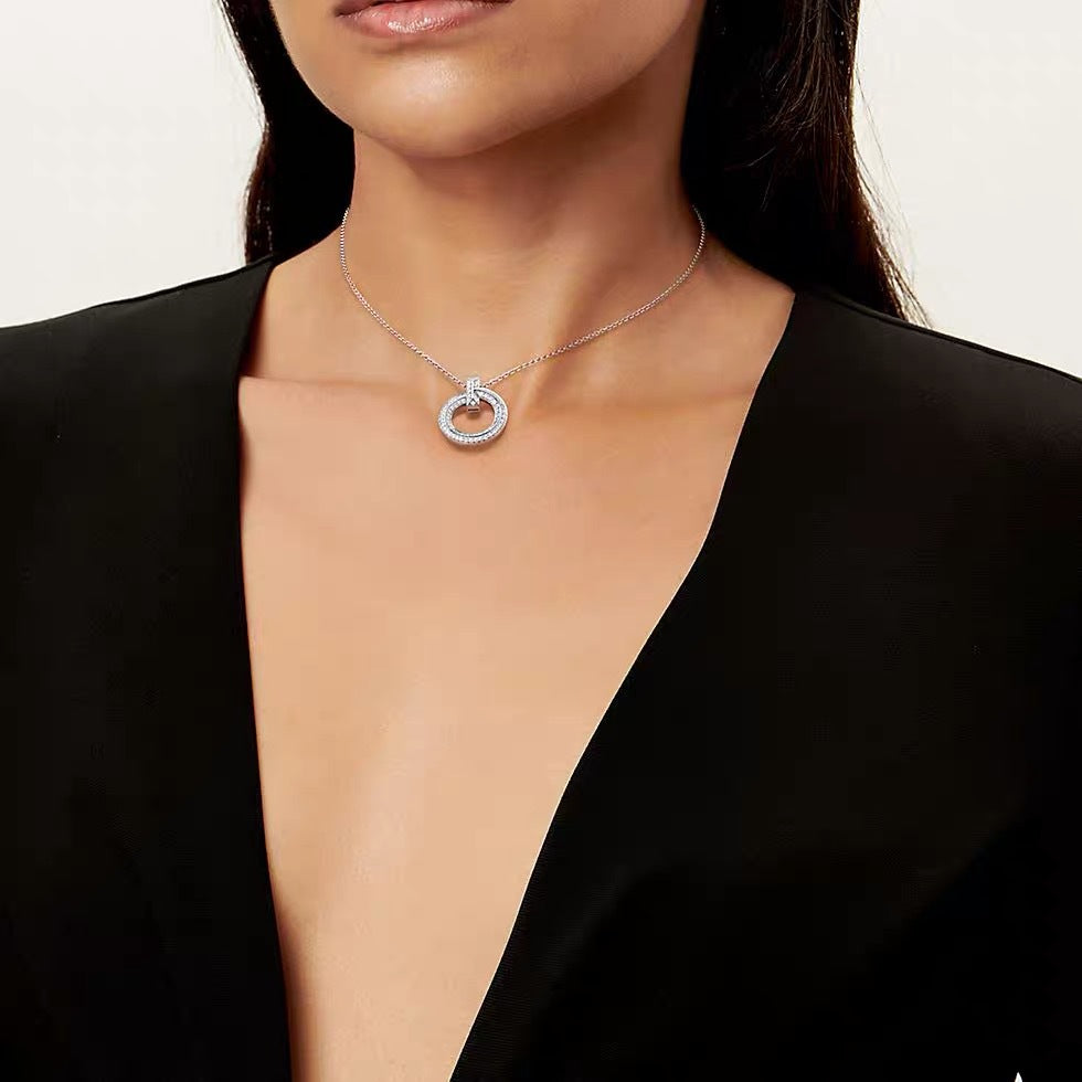 Tiffany Style T Motif Cubic Zirconia 18K Gold-Plated Necklace detail view 3