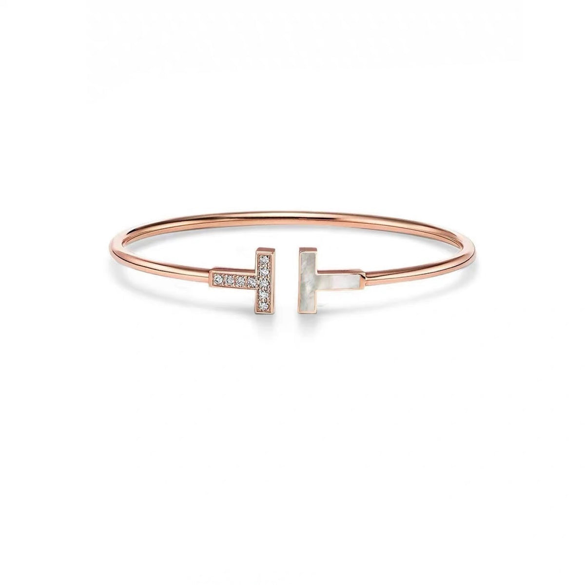 Tiffany Style T Motif Cubic Zirconia Bangle detail view 17