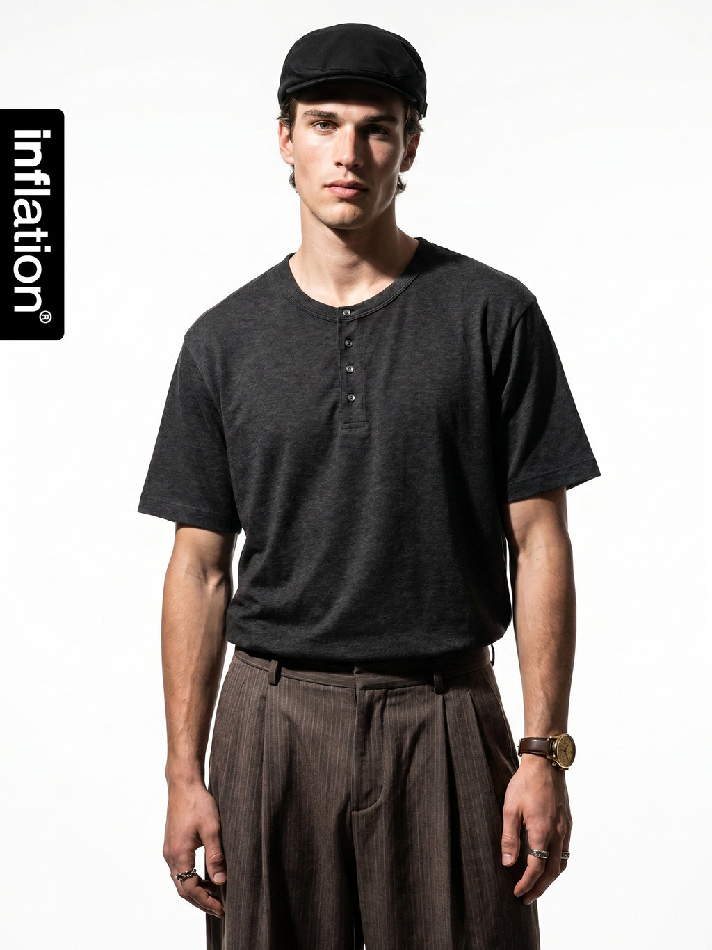INFLATION Old Money Henley Short-Sleeve T-Shirt – Relaxed Loose Fit