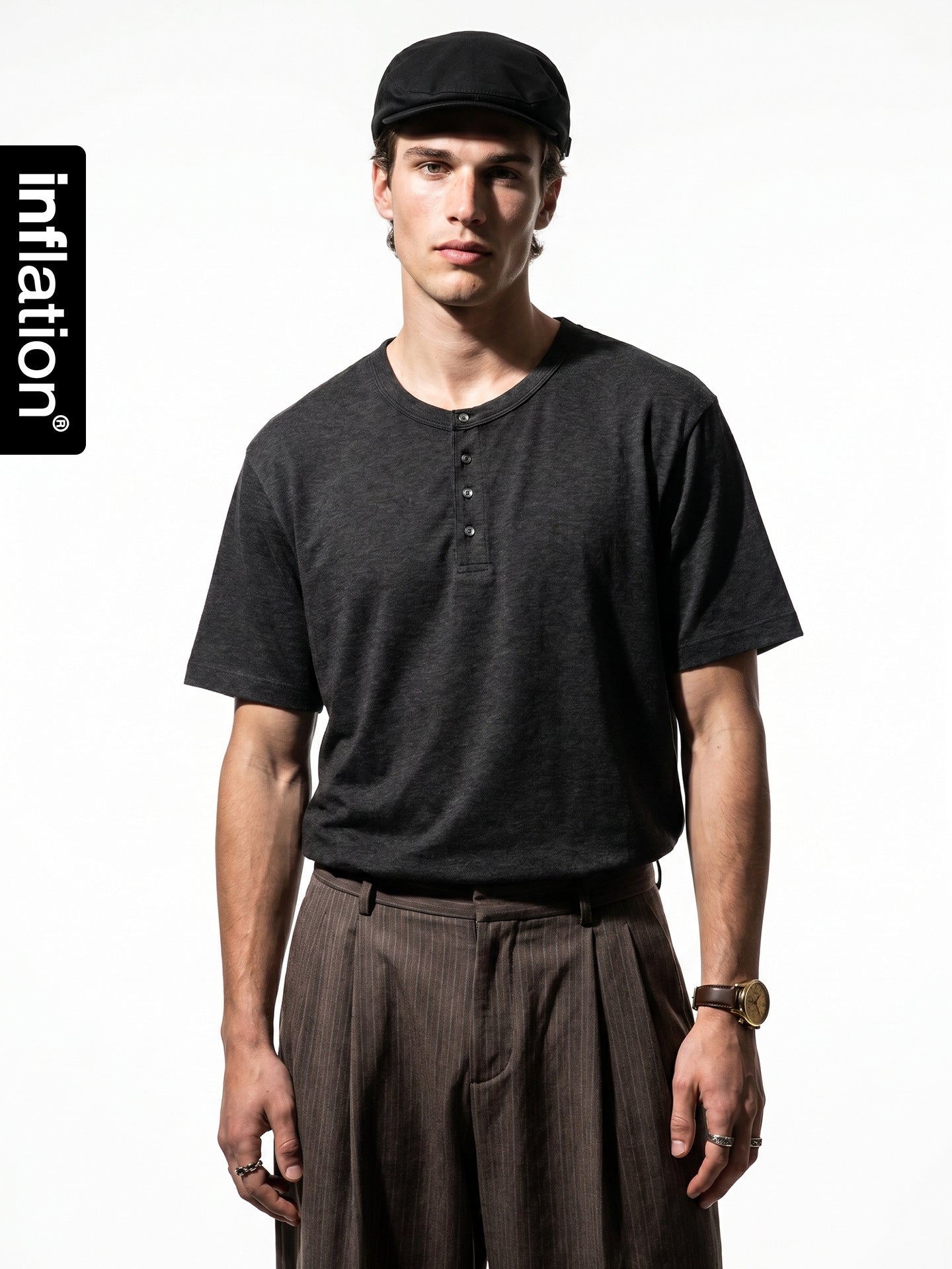 INFLATION Old Money Henley Short-Sleeve T-Shirt – Relaxed Loose Fit