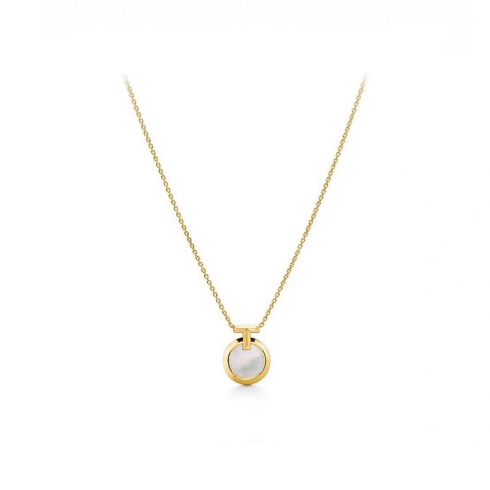 Tiffany Style T Motif Cubic Zirconia 18K Gold-Plated Necklace detail view 1