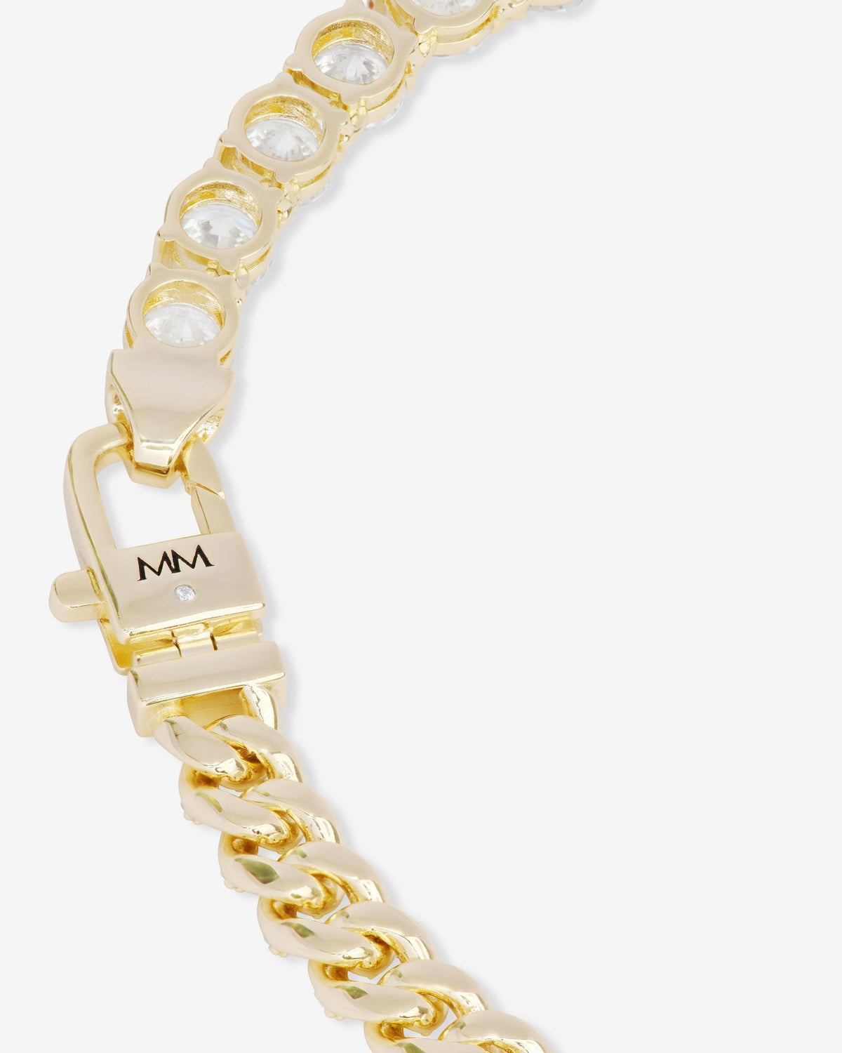 Gold 6.8 mm Cuban link bracelet with simulated diamonds – view 3