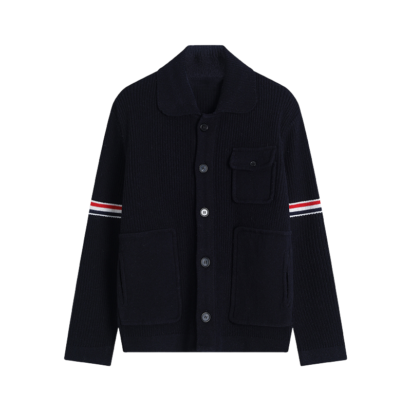 Mens double sleeve striped wool coat 