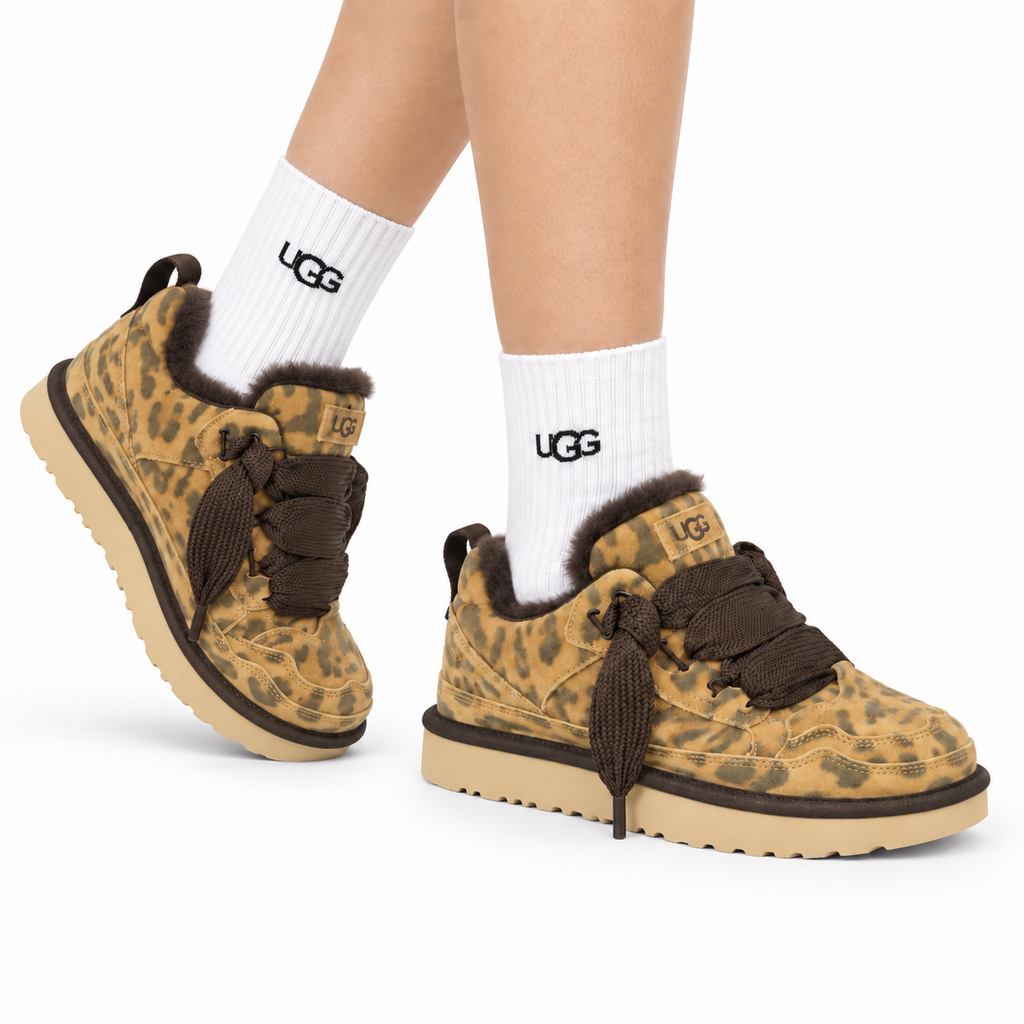 UGG Leopard Mel Suede Mesh Low-Top Shoes - side-angle hero view
